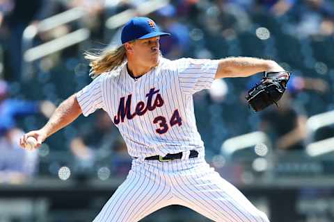 NEW YORK, NEW YORK – MAY 02: Noah Syndergaard #34 of the New York Mets pitches in the first inning against the Cincinnati Reds at Citi Field on May 02, 2019 in the Queens borough of New York City. (Photo by Mike Stobe/Getty Images)