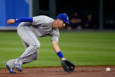 Whit Merrifield #15 of the Kansas City Royals Padres (Photo by Will Newton/Getty Images)