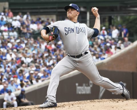 Adrian Morejon #50 of the San Diego Padres. (Photo by David Banks/Getty Images)