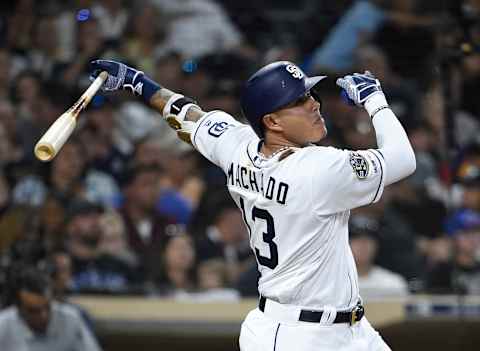 Manny Machado #13 of the San Diego Padres. (Photo by Denis Poroy/Getty Images)