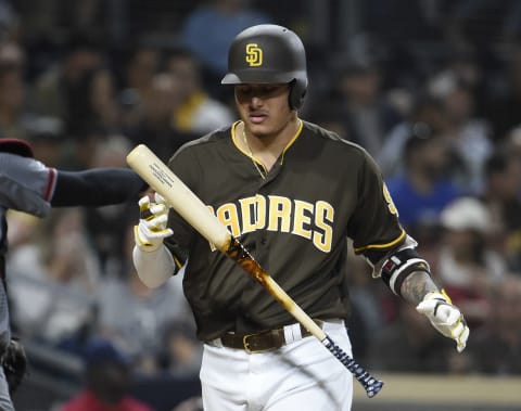 Manny Machado #13 of the San Diego Padres. (Photo by Denis Poroy/Getty Images)