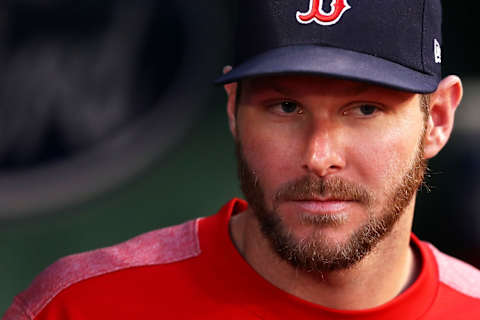 BOSTON, MASSACHUSETTS – SEPTEMBER 05: Chris  Sale #41 of the Boston Red Sox looks on from the dugout during the first inning at Fenway Park on September 05, 2019 in Boston, Massachusetts. (Photo by Maddie Meyer/Getty Images)