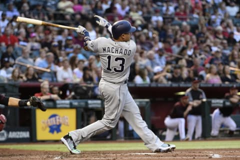 Manny  Machado #13 of the San Diego Padres. (Photo by Jennifer Stewart/Getty Images)