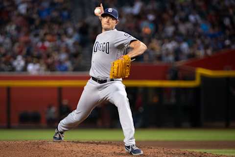 PHOENIX, ARIZONA – SEPTEMBER 28: Garrett Richards #43 of the San Diego Padres pitches in the fourth inning of the MLB game against the Arizona Diamondbacks at Chase Field on September 28, 2019 in Phoenix, Arizona. (Photo by Jennifer Stewart/Getty Images)