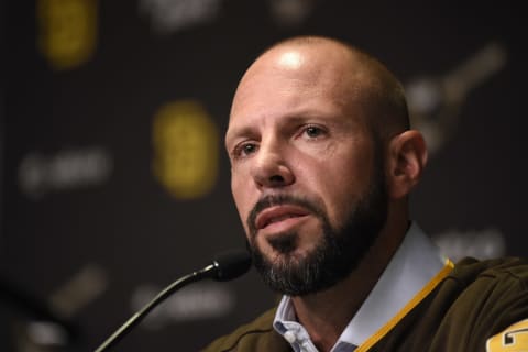 SAN DIEGO, CA – OCTOBER 31: Jayce  Tingler speaks at a news conference held to announce his hiring as the new manager of the San Diego Padres at Petco Park October 31, 2019 in San Diego, California. (Photo by Denis Poroy/Getty Images)