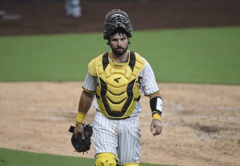 Austin Hedges #18 of the San Diego Padres. (Photo by Denis Poroy/Getty Images)