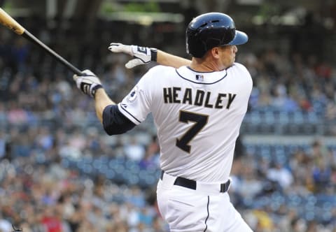 Chase Headley #7 of the San Diego Padres. (Photo by Denis Poroy/Getty Images)