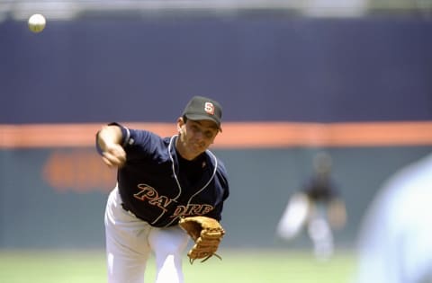 5 Jul 1998: Pitcher Andy Ashby #43 of the San Diego Padres in action during a game against the Colorado Rockies at the Qualcomm Park in San Diego, California. The Padres defeated the Rockies 7-2. Mandatory Credit: Todd Warshaw /Allsport