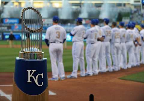 The 2015 World Series Trophy that we hope to see the San Diego Padres hoist one day. (Photo by Ed Zurga/Getty Images)