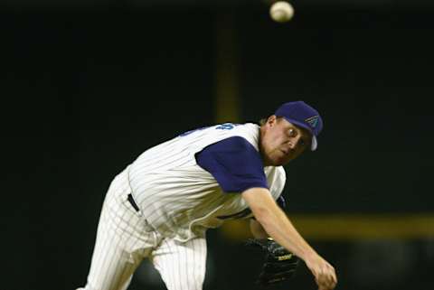 Curt Schilling #38 of the Arizona Diamondbacks. (Photo by Donald Miralle/Getty Images)