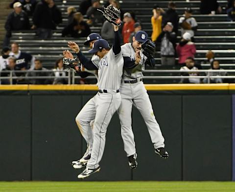 San Diego Padres celebrate their win against the Chicago White Sox. (Photo by David Banks/Getty Images)