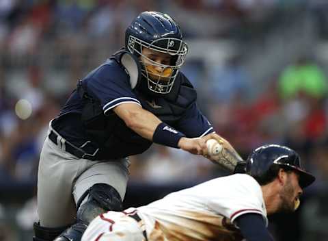 Catcher Raffy Lopez #0 of the San Diego Padres. (Photo by Mike Zarrilli/Getty Images)