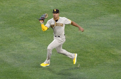 WASHINGTON, MD - AUGUST 12: Juan Soto #22 of the San Diego Padres catches a fly ball (Photo by Mitchell Layton/Getty Images)