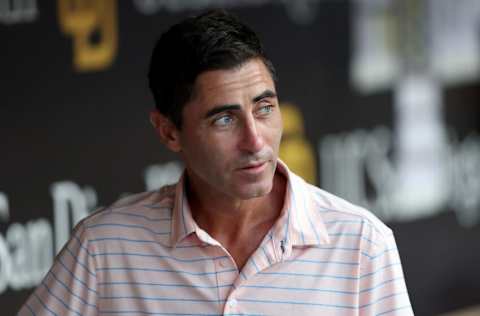 SAN DIEGO, CALIFORNIA - SEPTEMBER 06: General Manager A.J. Preller looks on prior to a game between the San Diego Padres and the Arizona Diamondbacks (Photo by Sean M. Haffey/Getty Images)