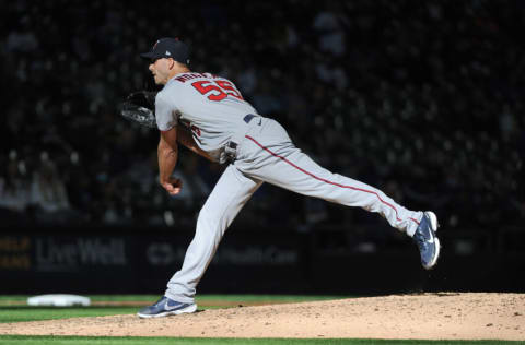 Apr 1, 2021; Milwaukee, Wisconsin, USA; Minnesota Twins relief pitcher Taylor Rogers (55) delivers a pitch against the Milwaukee Brewers in the eighth inning at American Family Field. Mandatory Credit: Michael McLoone-USA TODAY Sports