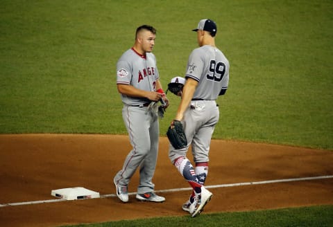 Mike Trout, Aaron Judge, Los Angeles Angels (Photo by Patrick McDermott/Getty Images)