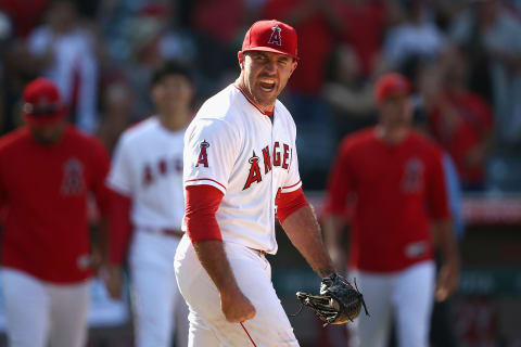 ANAHEIM, CA – JULY 26: Blake Parker #53 of the Los Angeles Angels of Anaheim reacts to defeating the Chicago White Sox 12-8 in a game against the Chicago White Sox at Angel Stadium on July 26, 2018 in Anaheim, California. (Photo by Sean M. Haffey/Getty Images)