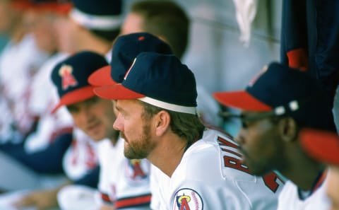 ANAHEIM,CA – CIRCA 1989:Bert Blyleven of the California Angels wears a rally hat in a game at the Big A circa 1989 in Anaheim,California. (Photo by Owen C. Shaw/Getty Images)