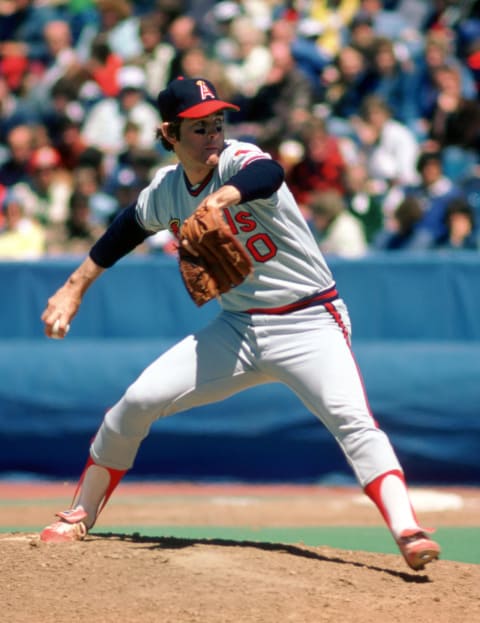 Nolan Ryan played for 27 years with with 4 different teams and was inducted to the Baseball Hall of Fame in 1999. (Photo by: 1977 SPX/Diamond Images via Getty Images)