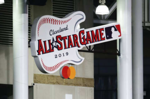 CLEVELAND, OH – AUGUST 08: Cleveland Indians fans watch the game against the Minnesota Twins during the seventh inning under the logo for the 2019 All-Star game at Progressive Field on August 8, 2018 in Cleveland, Ohio. (Photo by Ron Schwane/Getty Images)