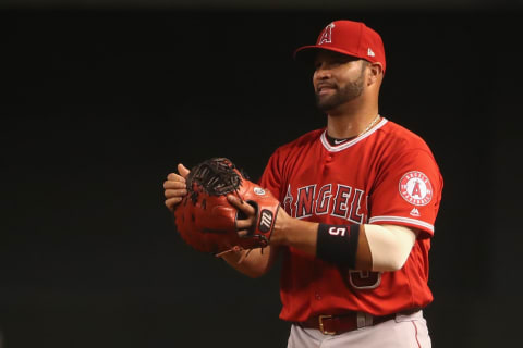 PHOENIX, AZ – AUGUST 21: Infielder Albert Pujols #5 of the Los Angeles Angels in action during the MLB game against the Arizona Diamondbacks at Chase Field on August 21, 2018 in Phoenix, Arizona. (Photo by Christian Petersen/Getty Images)