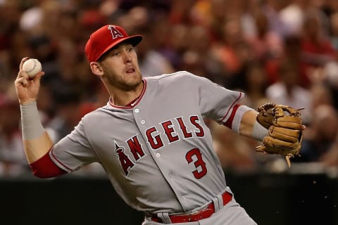 PHOENIX, AZ – AUGUST 22: Infielder Taylor Ward #3 of the Los Angeles Angels fields an infield single during the fouth inning of the MLB game against the Arizona Diamondbacks at Chase Field on August 22, 2018 in Phoenix, Arizona. (Photo by Christian Petersen/Getty Images)