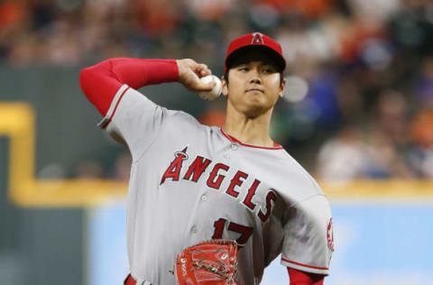 HOUSTON, TX – SEPTEMBER 02: Shohei Ohtani #17 of the Los Angeles Angels of Anaheim pitches in the first inning against the Houston Astros at Minute Maid Park on September 2, 2018 in Houston, Texas. (Photo by Bob Levey/Getty Images)