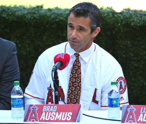 ANAHEIM, CA – OCTOBER 22: New manager of the Los Angeles Angels of Anaheim, Brad Ausmus, answers questions from the media after a introductory press conference at Angel Stadium on October 22, 2018 in Anaheim, California. (Photo by Jayne Kamin-Oncea/Getty Images)