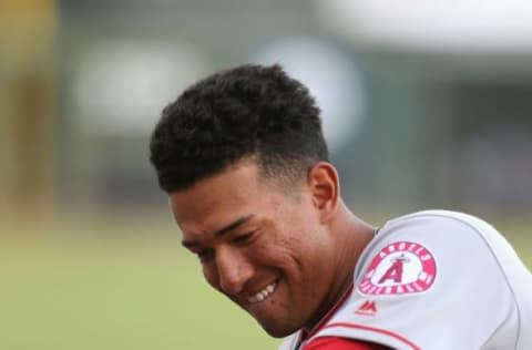 SURPRISE, AZ – NOVEMBER 03: AFL East All-Star, Jahmai Jones #9 of the Los Angeles Angels waits on deck during the Arizona Fall League All Star Game at Surprise Stadium on November 3, 2018 in Surprise, Arizona. (Photo by Christian Petersen/Getty Images)