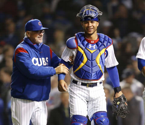 Willson Conteras, Joe Maddon (Photo by Nuccio DiNuzzo/Getty Images)