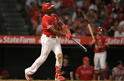 ANAHEIM, CA – AUGUST 15: Justin Upton #8 of the Los Angeles Angels looks out to center field after hitting a 3 run home run agaisnt the Chicago White Sox in the sixth inning at Angel Stadium of Anaheim on August 15, 2019 in Anaheim, California. (Photo by John McCoy/Getty Images)