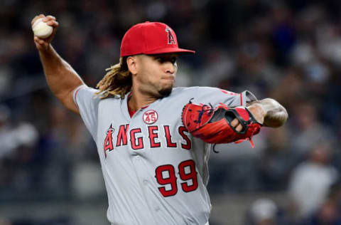 NEW YORK, NEW YORK – SEPTEMBER 19: Keynan Middleton #99 of the Los Angeles Angels pitches in the seventh inning during their game against the New York Yankees at Yankee Stadium on September 19, 2019 in the Bronx borough of New York City. (Photo by Emilee Chinn/Getty Images)