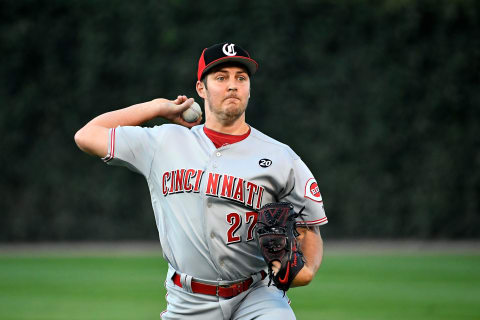 CHICAGO, ILLINOIS – SEPTEMBER 18: Trevor Bauer #27 of the Cincinnati Reds warms up before the game against the Chicago Cubs at Wrigley Field on September 18, 2019 in Chicago, Illinois. (Photo by Quinn Harris/Getty Images)