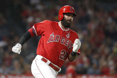 ANAHEIM, CALIFORNIA – SEPTEMBER 25: Kaleb Cowart runs to first base after an RBI double. (Photo by Sean M. Haffey/Getty Images)