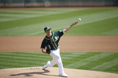 OAKLAND, CA – SEPTEMBER 20: Mike Minor #23 of the Oakland Athletics pitches during the game against the San Francisco Giants at RingCentral Coliseum on September 20, 2020 in Oakland, California. The Giants defeated the Athletics 14-2. (Photo by Michael Zagaris/Oakland Athletics/Getty Images)