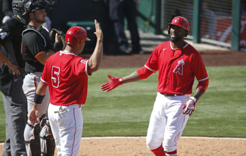 Albert Pujols, Dexter Fowler, Los Angeles Angels (Photo by Ralph Freso/Getty Images)