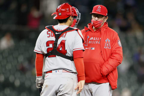 Kurt Suzuki, Joe Maddon, Los Angeles Angels (Photo by Steph Chambers/Getty Images)