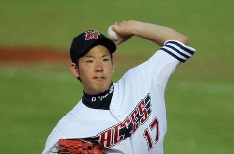 MELBOURNE, AUSTRALIA – NOVEMBER 17: Yusei Kikuchi pitcher for the Aces in action during the Australian Baseball League match between the Melbourne Aces and the Brisbane Bandits at Melbourne Showgrounds on November 17, 2011 in Melbourne, Australia. (Photo by Hamish Blair/Getty Images)