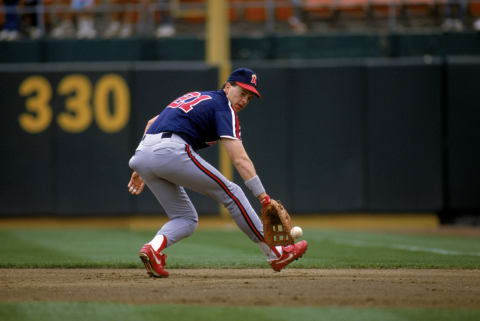 OAKLAND – 1989: Wally Joyner #21 of the California Angels goes for the ball during their1989 season game at the Oakland Coliseum in Oakland, California. (Photo by: Otto Greule Jr/Getty Images)