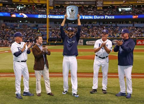 Joe Maddon, David Price (Photo by J. Meric/Getty Images)