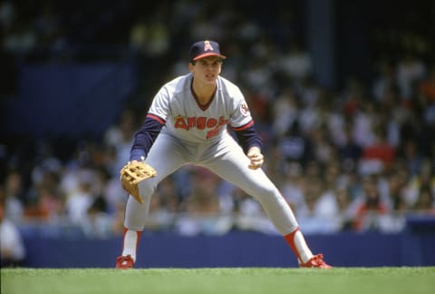 Wally Joyner of the California Angels. (Photo by Focus on Sport/Getty Images)