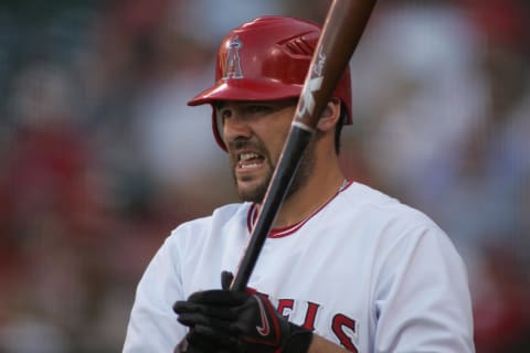 ANAHEIM, CA – July 05: Casey Kotchman of the Los Angeles Angels of Anaheim gets ready for an at-bat. (Photo by Robert Leiter/MLB Photos via Getty Images)