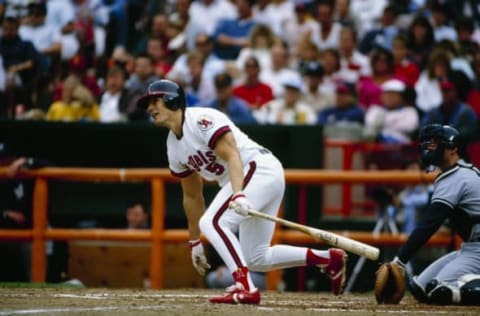 ANAHEIM, CA – 1989: Brian Downing of the California Angels bats during a game in the 1989 season against the New York Yankees at Anaheim Stadium in Anaheim, California. (Photo by Stephen Dunn/Getty Images)