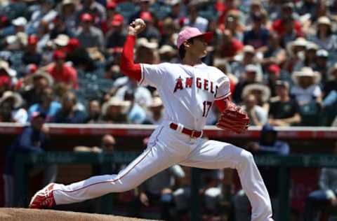 ANAHEIM, CA – MAY 13: Pitcher Shohei Ohtani #17 of the Los Angeles Angels of Anaheim pitches in the first inning during the MLB game against the Minnesota Twins at Angel Stadium on May 13, 2018 in Anaheim, California. (Photo by Victor Decolongon/Getty Images)