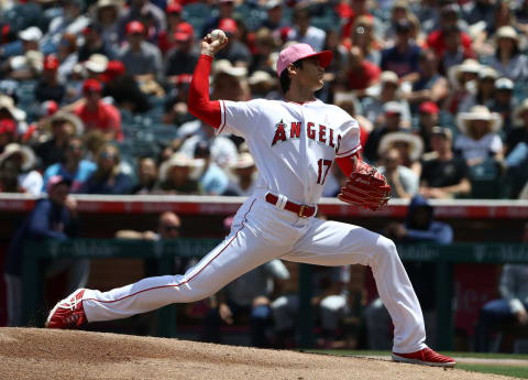 ANAHEIM, CA – MAY 13: Pitcher Shohei Ohtani #17 of the Los Angeles Angels of Anaheim pitches in the first inning during the MLB game against the Minnesota Twins at Angel Stadium on May 13, 2018 in Anaheim, California. (Photo by Victor Decolongon/Getty Images)