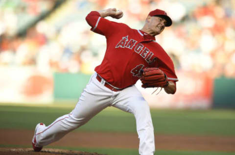 ANAHEIM, CA – JUNE 02: Garrett Richards #43 of the Los Angeles Angels of Anaheim pitches in the second inning against the Texas Rangers at Angel Stadium on June 2, 2018 in Anaheim, California. (Photo by John McCoy/Getty Images)