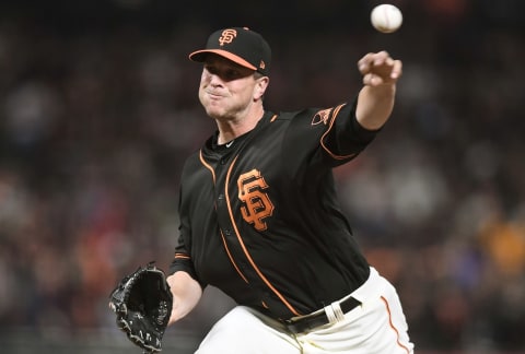 SAN FRANCISCO, CA – JUNE 02: Tony Watson #56 of the San Francisco Giants pitches against the Philadelphia Phillies in the top of the eighth inning at AT&T Park on June 2, 2018 in San Francisco, California. (Photo by Thearon W. Henderson/Getty Images)