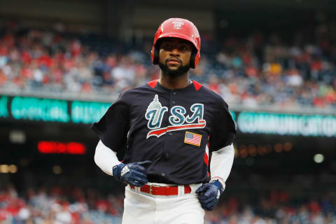 Jo Adell, Los Angeles Angels (Photo by Patrick McDermott/Getty Images)