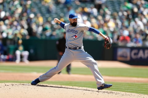 Matt Shoemaker of the Toronto Blue Jays pitches in 2019. (Photo by Lachlan Cunningham/Getty Images)