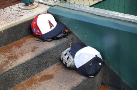 WASHINGTON, DC – JULY 17: Hats and gloves during the 89th MLB All-Star Game, presented by Mastercard at Nationals Park on July 17, 2018 in Washington, DC. (Photo by Rob Carr/Getty Images)